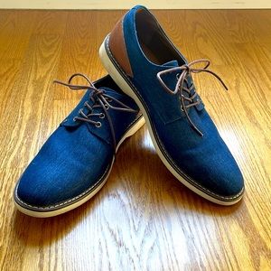 NEW JF Ferrar dress shoes. Unmarked denim tops and tan leather heel.